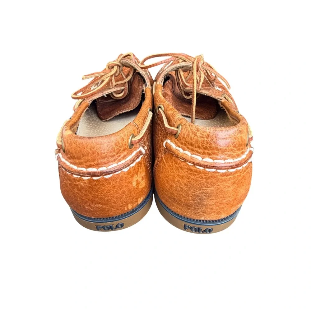 Polo Ralph Lauren Bienne Tan Pebbled Leather Boat Shoes Mens 11D Brown Loafers